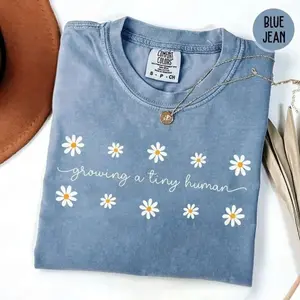 Comfort Colors Growing A Tiny Human Shirt, Cute Daisy Pregnancy Tee, Maternity Graphic T-Shirt, Funny Pregnancy Announcement Gift