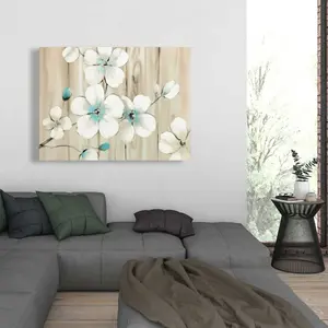 212 MAIN Cherry Blossom Canvas Wall Art, 36x48 in. Nature Photo Print Artwork, White-Beige Living Room Home Decor, Decoration, Flower