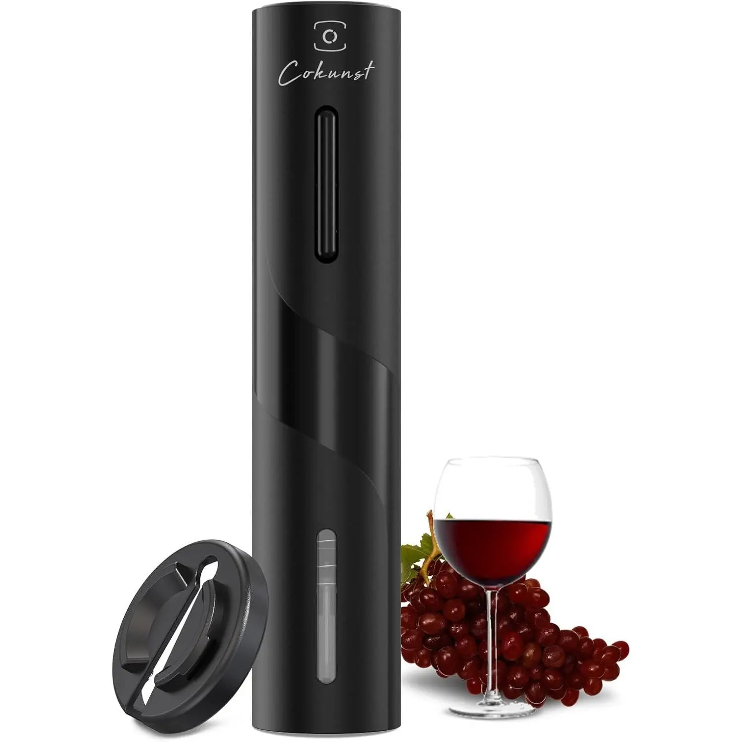 COKUNST Electric Battery Operated Wine Bottle Opener with Foil Cutter | One-click Button Corkscrew Remover with Blue Led Indicator Light for Home Kitchen Party Wedding Black Gift