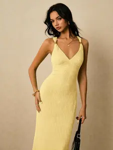 IYUNA Women's Solid Color Sweetheart Neck Fitted Elegant Sleeveless Dress