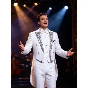 Men's Tailcoat Tuxedo 3-Piece Suit, Embroidered Shawl Lapel Stage Performance Formal Wear