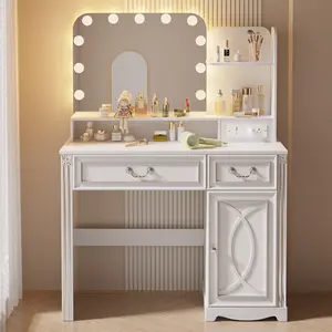 Miu Makeup Vanity with Outlet and 11 LED Lights, 3 Lighting Modes, Large Mirror, Retro Edition, Dressing Table for Bedroom Cosmetic