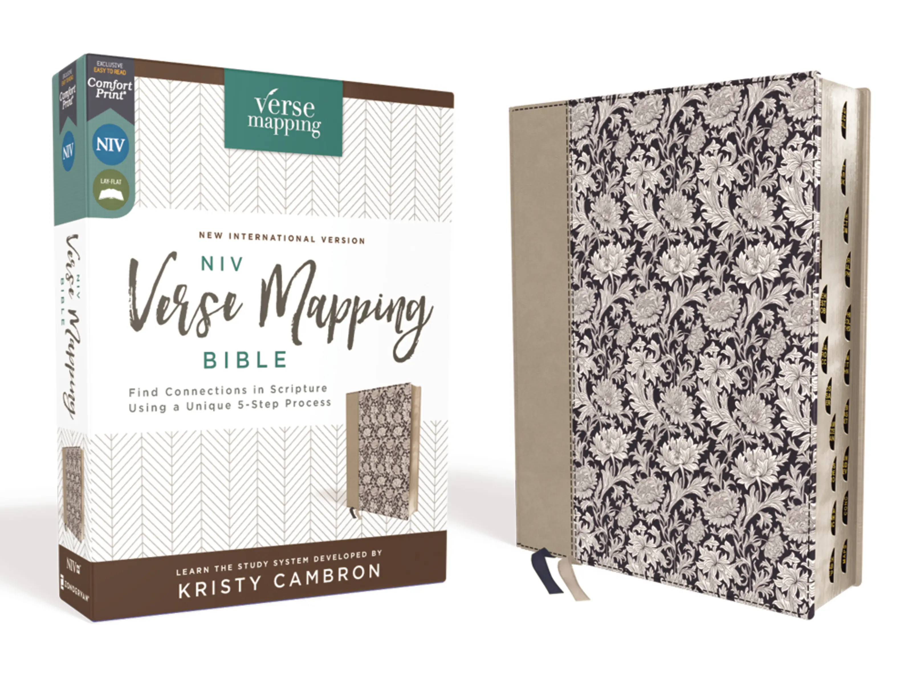NIV, Verse Mapping Bible, Leathersoft, Navy Floral, Thumb Indexed, Comfort Print: Find Connections in Scripture Using a Unique 5-Step Process (Verse Mapping) by Kristy Cambron||Zondervan [Leatherbound Book]