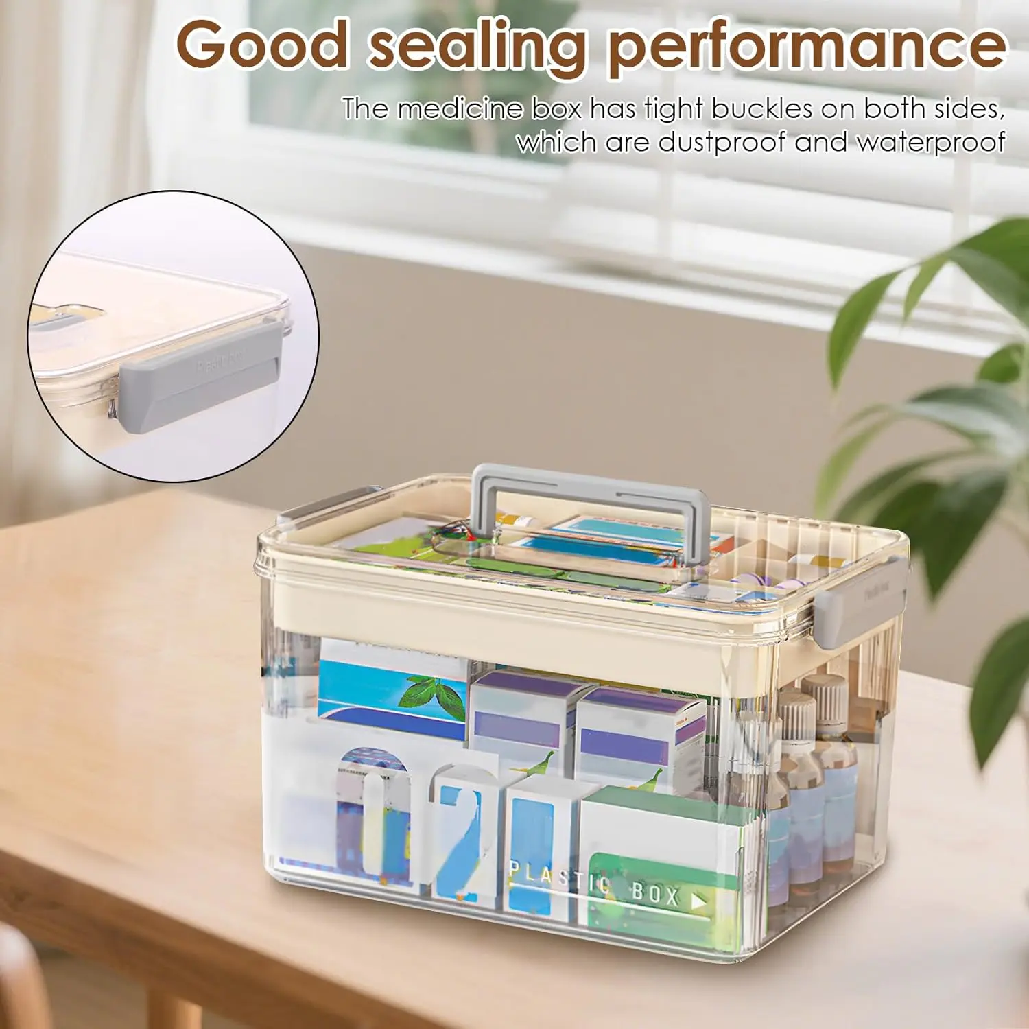 Transparent Medicine Organizer Storage Box with Handle, Plastic First Aid Box Empty, Thickened Medicine Container Chest, Multipurpose Medical Case with Lids, Clear Storage Box, Clear Storage Bins, Clear Containers