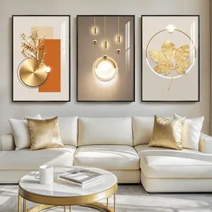Living room framed modern luxury gold wall artwork, a set of 3-piece contemporary painting artwork, frame printing, corridor office wall decoration large picture 24x36 inches