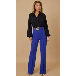 CG Buckle and Button Detail Pants - Frontline Flared Leg Design - Zipper on Back