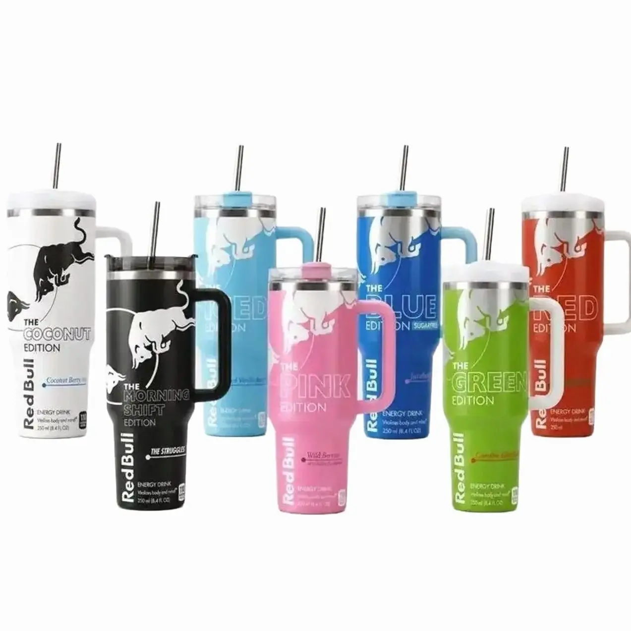 Redbull Stainless Steel Tumbler (30oz/40oz), Double Wall Vacuum Insulated Flask with Straw & Lid, Portable Beverage Travel Mug for Kitchenware Drinkware Use
