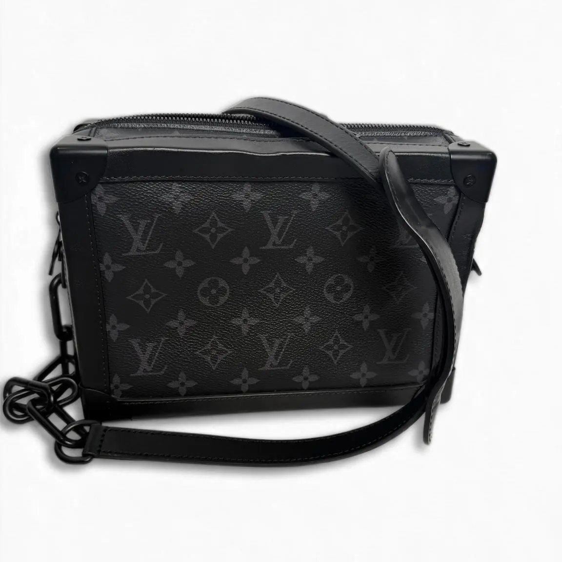 Pre-owned Monogram Eclipse coated canvas with leather trim Shoulder bags Louis Vuitton Monogram Eclipse Coated Canvas Shoulder Bag with Leather Trim, Shoulder Straps, Soft Trunk Design, Black and Grey, Pristine Condition, S021260405003