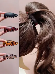 Women's Anti-Slip Banana Hair Clips Set of 4, Vintage Oval Leopard Print Hair Accessories, Amber Color and, Secure Ponytail Holder