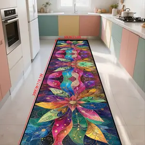 Colorful Floral Design Crystal Velvet Long Strip Rug, Indoor Outdoor Hallway Carpet, Room Decor Runner Mat, Kitchen Runner Rug, Durable Decorative Mat