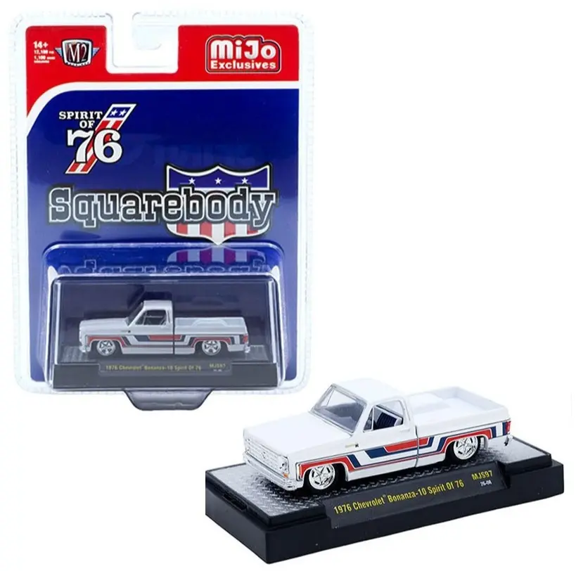 M2 Machines 1:64 Scale Diecast Toy Model Car - 1976 Chevrolet Silverado Bonanza-10 Spirit of 76 Squarebody USA Special Edition, White, Metal Body, Display-Worthy Collectible, 31500-MJS97