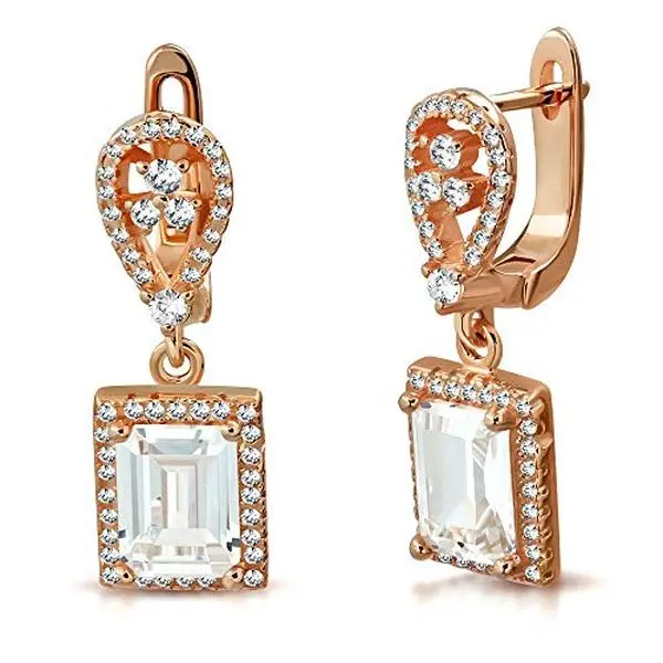 925 Sterling Silver Rectangular White Clear CZ Drop Dangle Earrings, 1", Adults, Cz Accents