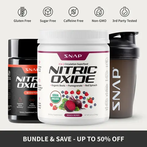 Snap Supplements - Berry Flavor Nitric Oxide Beets + Nitric Oxide Booster 60ct With FREE Shaker (14oz) - Natural Supplement Bundle