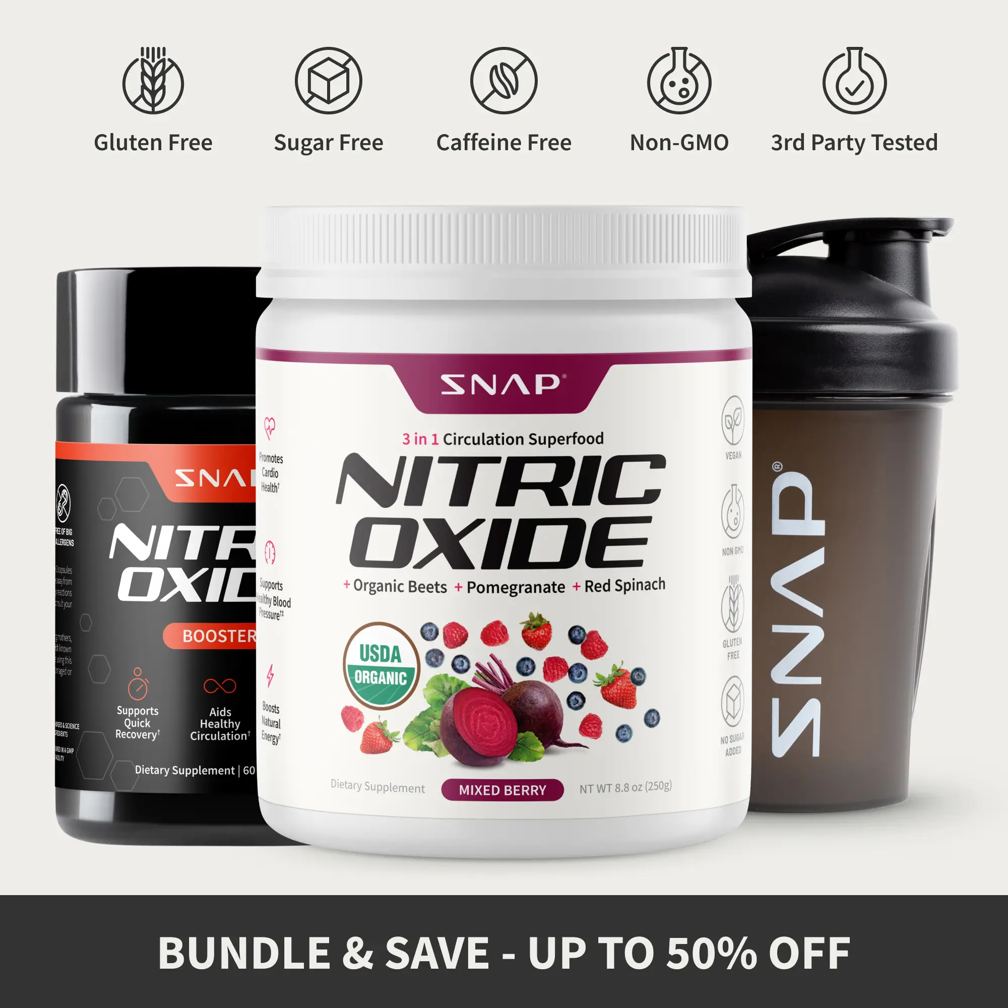 Snap Supplements - Berry Flavor Nitric Oxide Beets + Nitric Oxide Booster 60ct W...