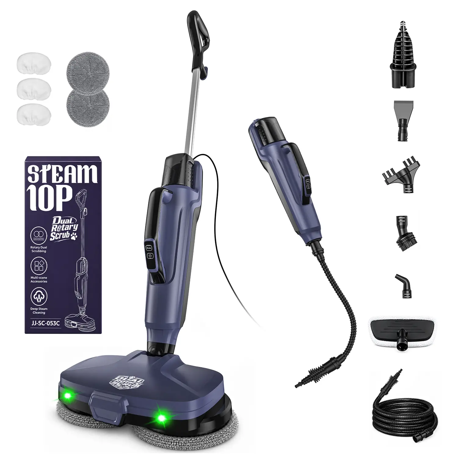 VICEASE Corded Electric Rotating Mop - 10-in-1 Household Steam Cleaner with 3 Adjustable Steam Levels, Fast Heat-Up, Grease & Grime Removal for Floors, Kitchen Tiles, Adjust Steam