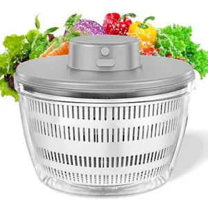 Vegetables Washer Dryer,4L Large Capacity Fruit Vegetable Strainer Spinner,USB Salad Lettuce Spinner,Compact Salad Cleaner and Dryer for Home(White)