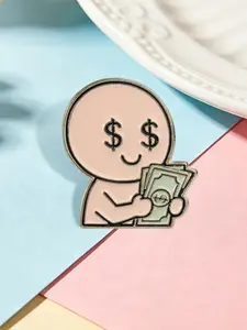 Boy Dollar Money Crazy Enamel Pins Cute Boy Dollar Sign Eyes & Hands Holding Cash Brooch Daily Clothing Decor, Trendy All-match & Exquisite Brooch for Young Adults Wealth Lovers