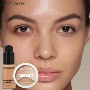 2PC Moisturizing Liquid Foundation with Concealer, Matte Oil-control Tinted Concealer, Waterproof Long-lasting Full Coverage Foundation To Target Blemishes, Dark Spots, Dark Circles and Skin Blemishes