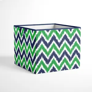 Bacati Mix N Match Ikat Chevron/Dots Large Storage Box - Navy/Green Collapsible Cotton