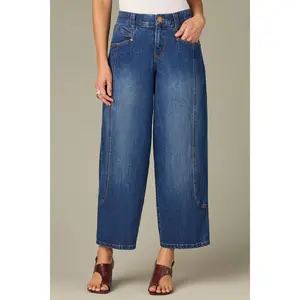 High Rise Barely Barrel Jeans with V-Yoke and Front Panels
