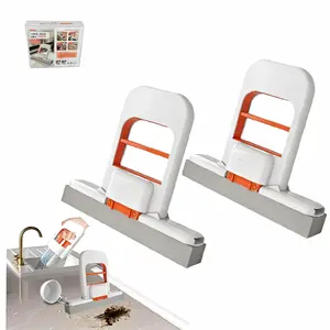 [Two pack]Mini Mop 2025 New Upgrade Portable Self-Squeezing Mop for Small Spaces Wet & Dry Use Orange with Sponge for Bathroom Kitchens & Desktop Glass Can Stand or Hang Lightweight and Compact