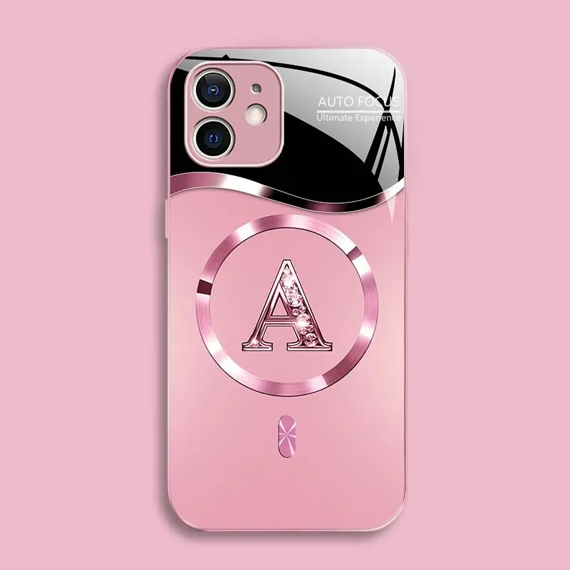 Suitable for [iPhone 12] high-end MagSafe phone case🥰, Luxury Personal Initial Magnetic Case Viral Bling Diamond Letter Cover #SummerVibes 952