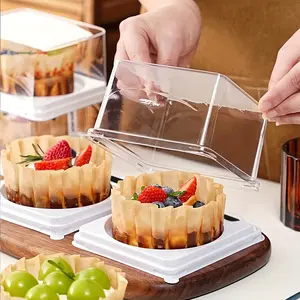 Transparent Plastic Band Serving Fork Egg Cake Boxes, Dessert Mousse Packaging, Round Bottom Cake Containers with Lids, 5/20 Sets