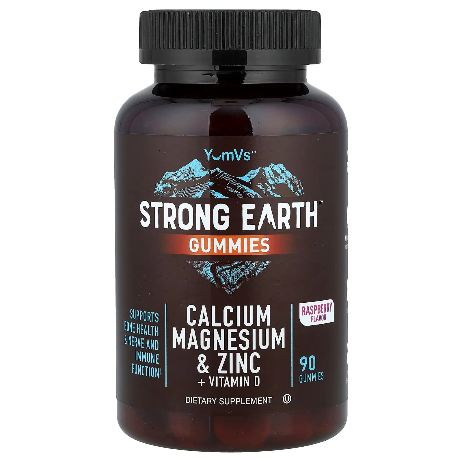 YumVs Strong Earth™ Gummies, Calcium, Magnesium & Zinc + Vitamin D, Raspberry, 90 Gummies