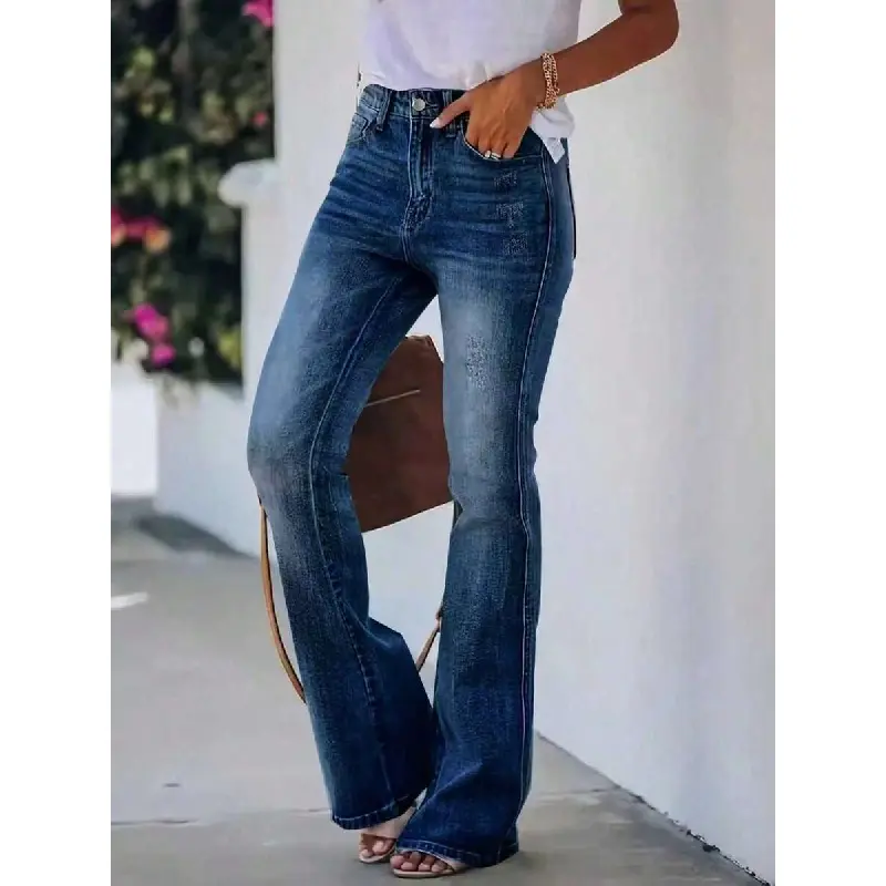 Women's Faded American Slim-Fit Bootcut Jeans - Bohemian Style, Fashionable, Versatile for Everyday, Night Out All-Season Casual Wear