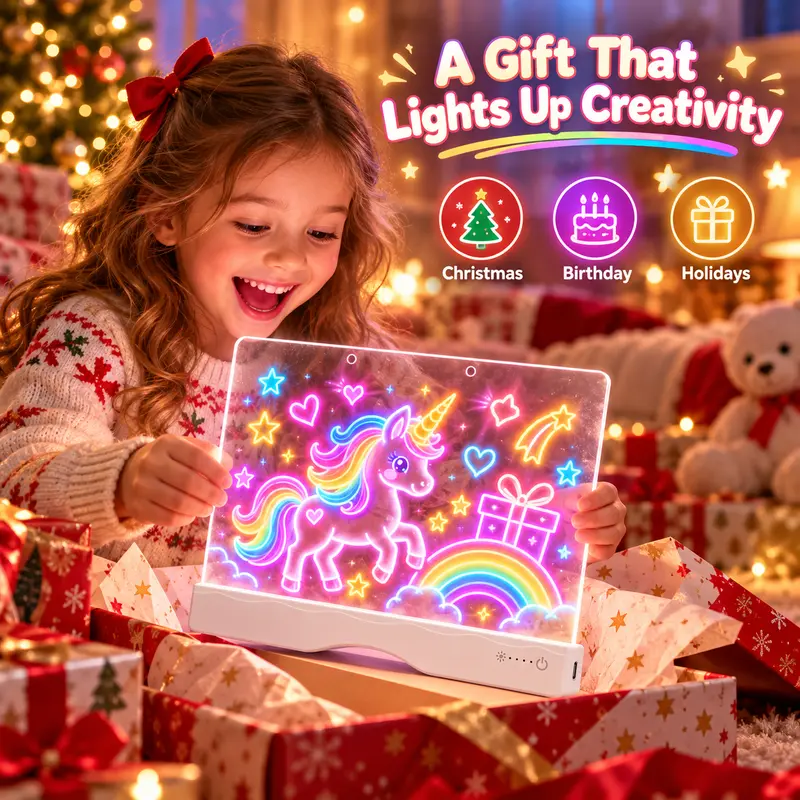 16in Wireless LED Drawing Board for Kids with 9-Color LED Lights, Built-In Stand, Tracing Book & 7 Markers – Unique Cool Gifts, Teen Girls Gifts, Kid Stuff for Boys (Birthday/Christmas Toy from Geokay Store)