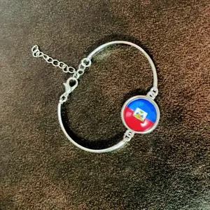 Haitian Flag Silver Bracelet - Simple Design with Haitian Flag Charm