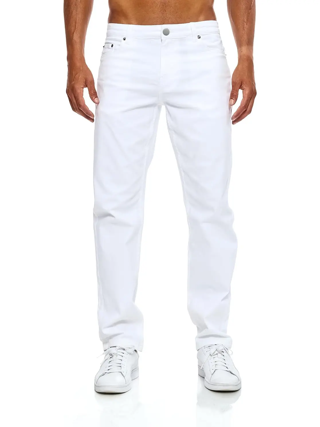 Men's White Straight-Leg Jeans - Casual Minimalist Stretch Cotton Pants with a Classic Clean Fit, Versatile All-Season Wear, Menswear, Relaxed Fit, Oversized, Plain