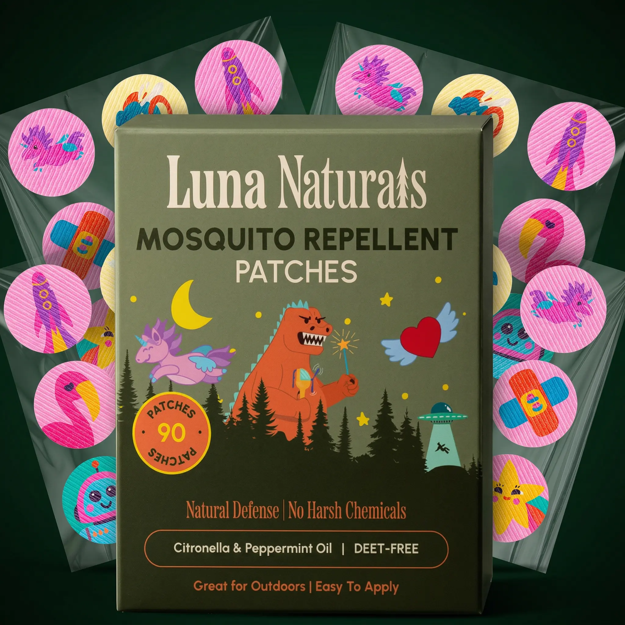 Luna Naturals Kids Mosquito Repellent Patches DEET-Free Stickers for Babies & Toddlers, 90 & 120 Count
