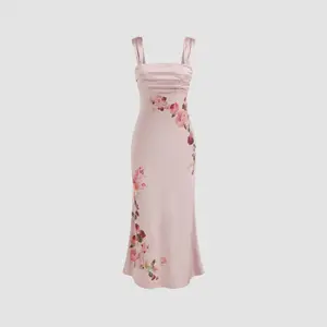 Cider Satin Square Neck Floral Ruched Mermaid Maxi Dress SwimWeek