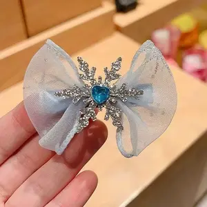 Frozen E-lsa Princess Sparkle Snowflake Hair Clips Fashion Hair Accessories Kids' Full-Cloth Side Barrettes（3#bl）