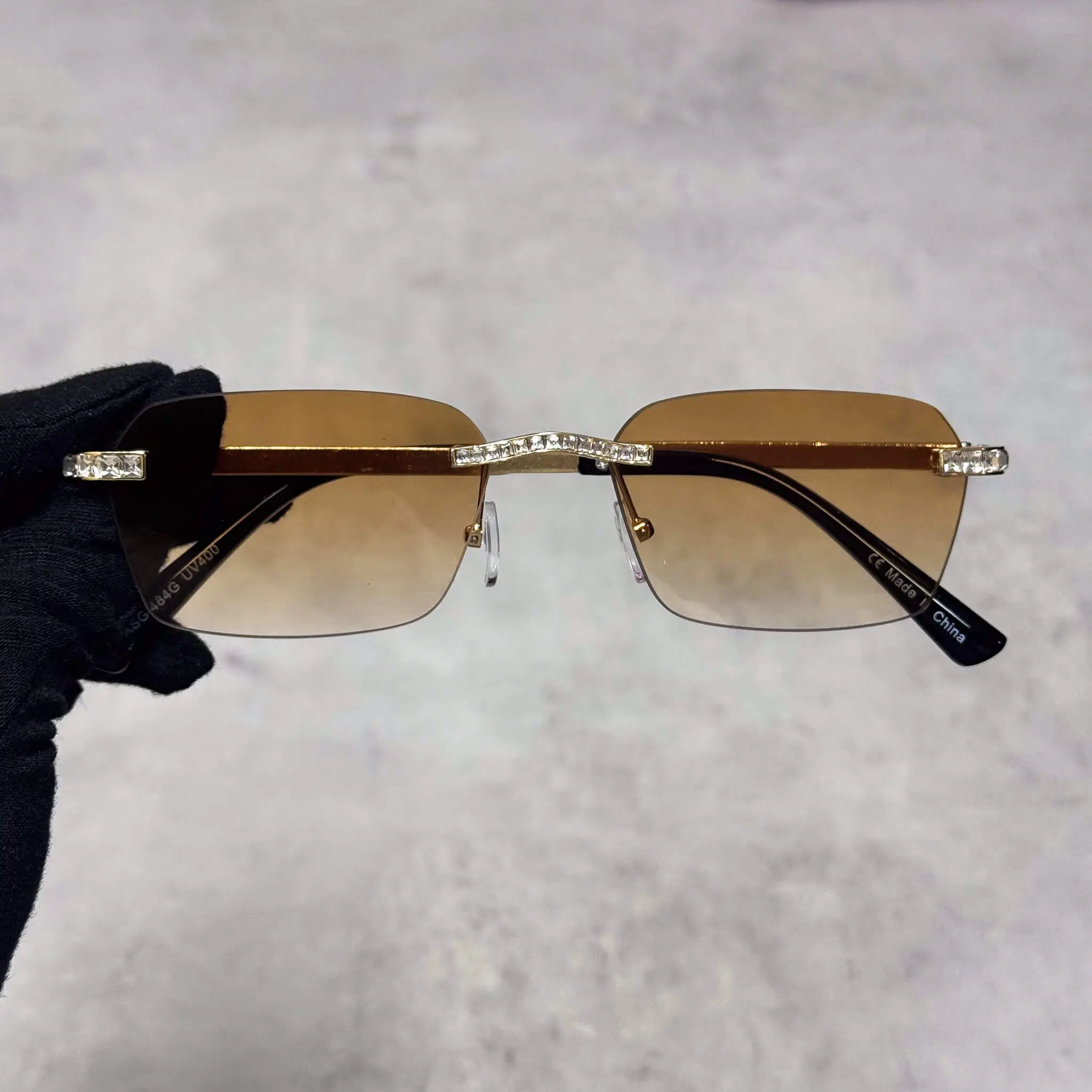 Baguette Stone Sunglasses – Brown Lens Rimless Design