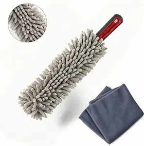 360° Microfiber Car Duster Interior with Handle & Microfiber Towel Gray