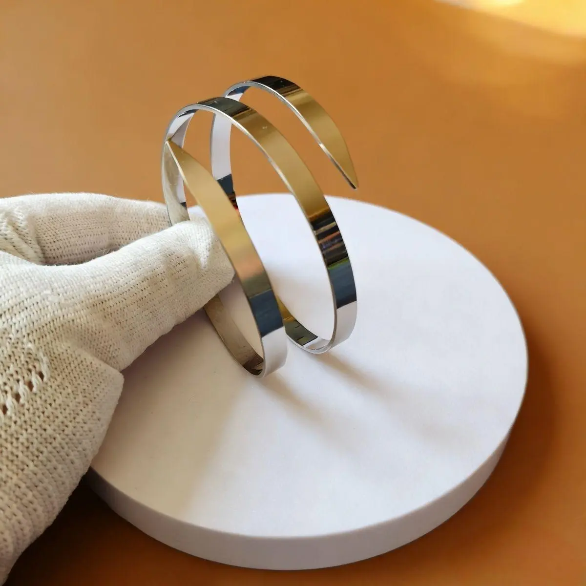 Kaguya Timeless Space Anime Bangle Minimalist Polished Stainless Steel Open Cuff Luxury Trendy Jewelry