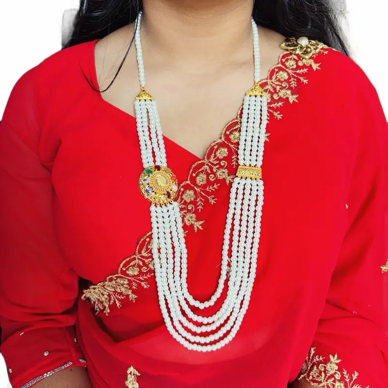 Layered chandrahaar Necklace with Gold-Tone Pendant Design