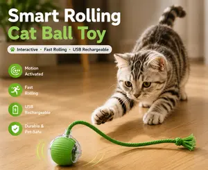 Smart Rolling Ball Cat Toy with Tail and Light, Interactive USB Rechargeable Pet Toy