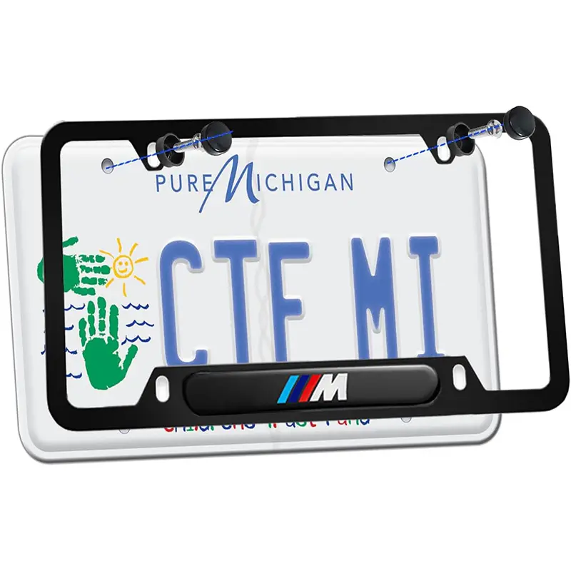 2 Pcs Black License Plate Frames Metal Aluminum Material 4 Holes License Plate Covers Screw Caps Cover Set Compatible with 1 2 3 4 5 Series X1 X3 X5 X6 X7 Series M2 M3 M4 M5 M6 Series E90 E91