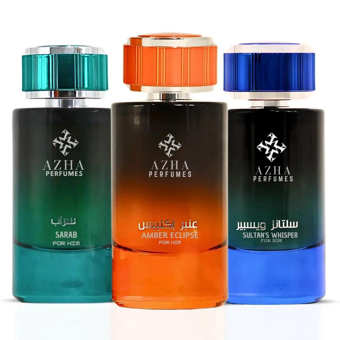 Sultan's Whisper, Amber Eclipse & Sarab For Him Eau De Parfum Sprays 100ML (3.4 OZ) by Azha | Bold, Complex & Unmistakably Masculine—A Trio of Refined Power. (Collection)