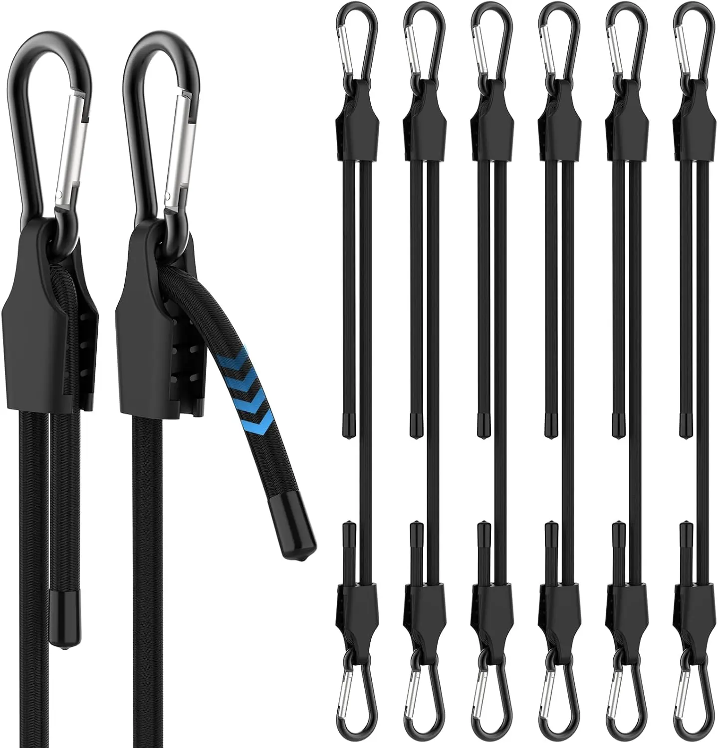 6 count Adjustable Bungee Cords with Carabiner Hooks, 36 Inch Elastic Tie Down Strap Ropes for Cargo, , Luggage, Carts, , Tent, etc (Easy to Adjust from 7" to 42")