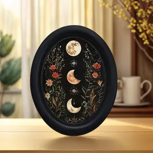 Vintage Moon Flower Wall Decor, Elliptical Floral Decoration, Halloween Christmas Thanksgiving Victorian Room Dark Decor, Unique Home Kitchen Office Decor, Moon Star Print, Vintage Wall Art