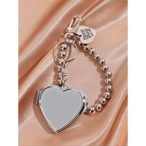 Mini Heart-Shaped Dual-Sided Makeup Mirror, Fashionable Women's Accessory, Versatile Daily Use Bag Charm, Trendy Style, Fashionable Alloy Keychain