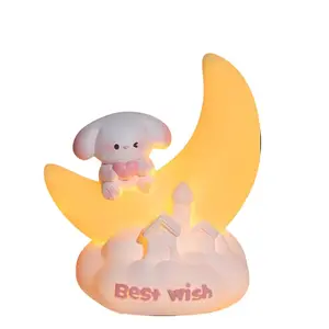 Sweetheart Puppy Night Light Cute Cartoon Vinyl Star Lamp with Crescent Moon Design for Cozy Bedroom Ambiance Perfect Holiday Gift for Loved Ones