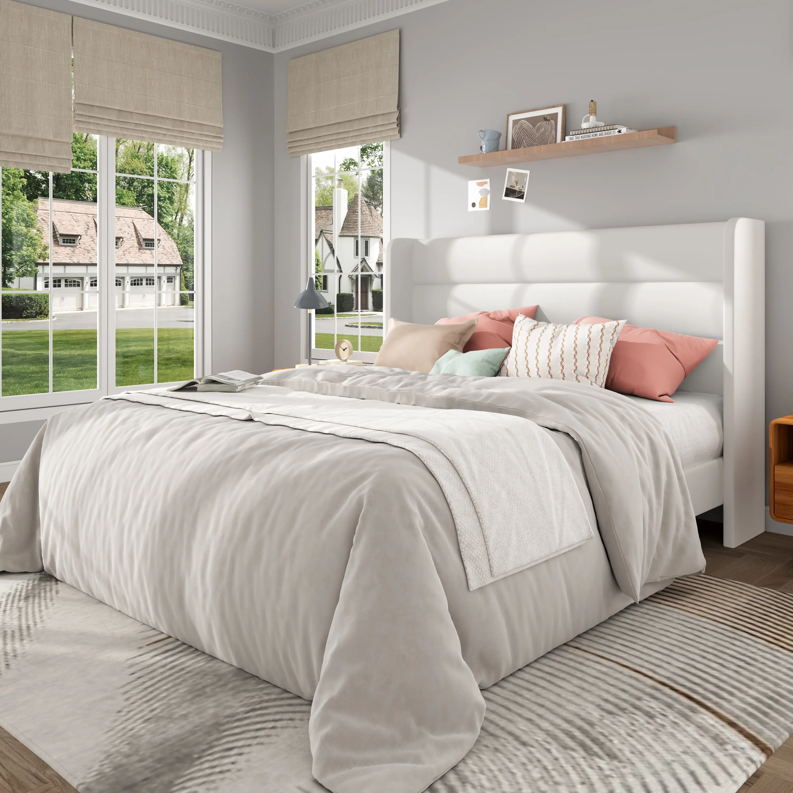 Frostbloom Upholstered Platform Bed Frame with Wingback Headboard, No Box Spring Needed