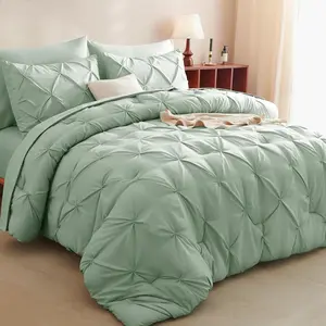 Green Comforter King 7 a Bag - King Size Comforter Sage Green Pintuck A Bag Pinch Pleat Sets with Comforter, Flat Sheet, Sheet and Pillowcases  Shams