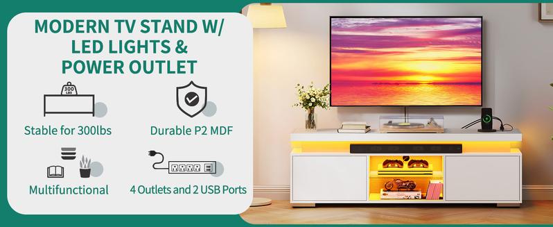 Yitahome TV Stands for Living Room, Modern Entertainment Center w/Power Outlets, LED Television Stands with Storage, Wood TV Stand, Gaming Media Stand