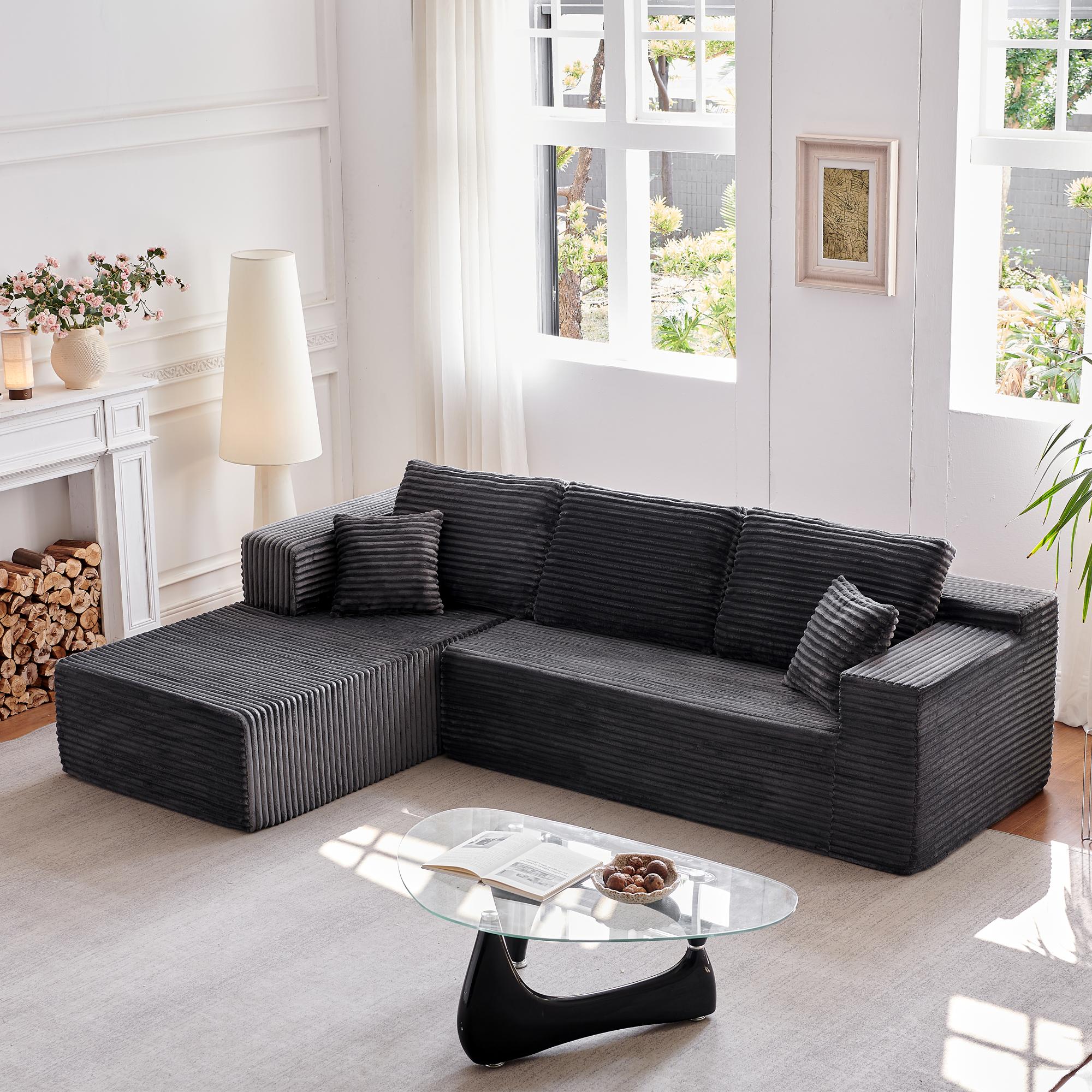 [2 Packages Shipping] 106‘’L-Shaped Modular Sectional Sofa - Comfy Cloud 3-Seater,Cloud Boneless Modular CouchDeep Seat Linen Couch for Living Room,No Assembly Velvet Plush Chenille sleeper conference to furniture fur nature oversized
